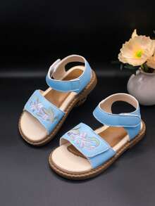 Kids' Fashion Sandals, Flat Sandals, Hook And Loop Sandals, Versatile Comfortable Sandals, All-Match Sandals, Easy-To-Wear Sandals, Embroidered Sandals, Suitable For Vacation And Daily Wear - Baby Blue - View 1