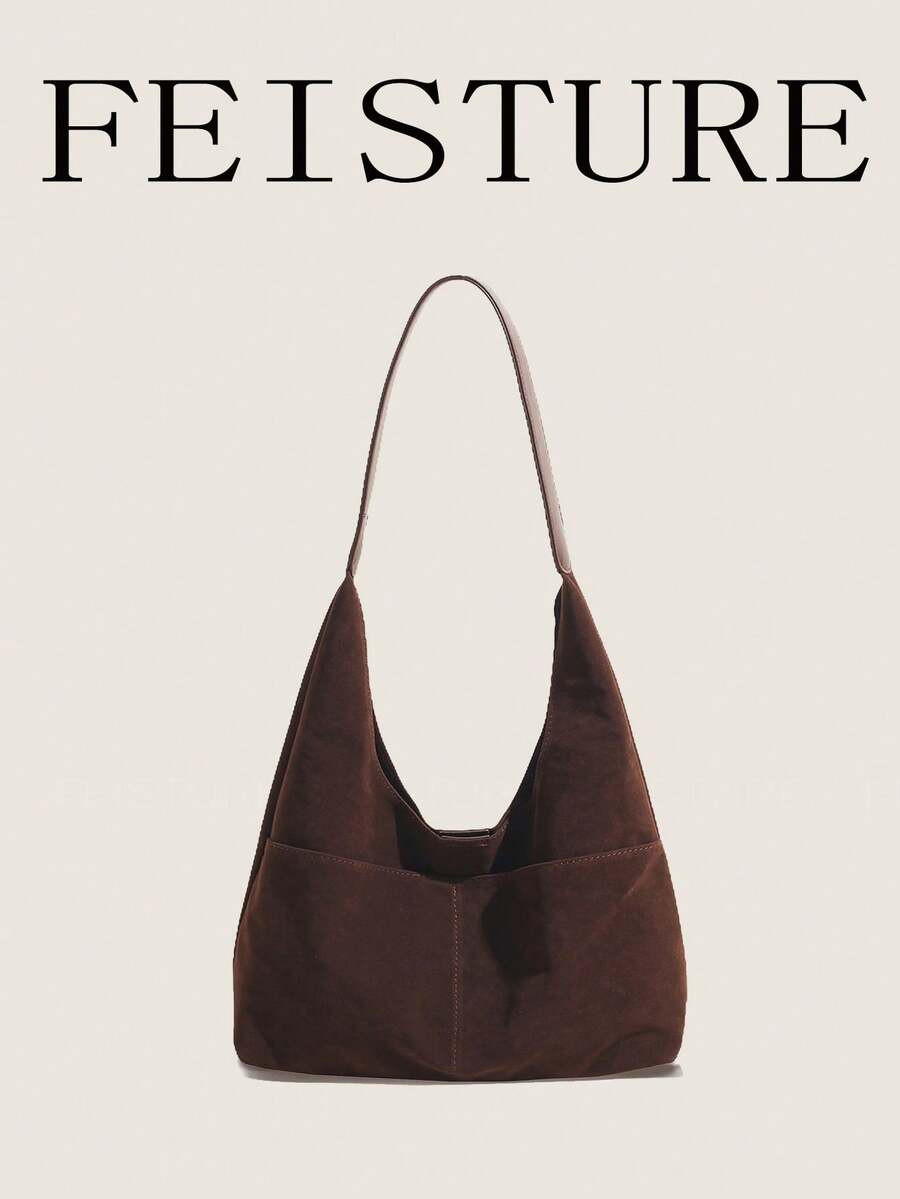 1 Peça Bolsa Multibolso para Ombro e Axila, Feita de Tecido Suede-Like Maillard, Acompanha Mini Bolsa, Adequada para Meninas, Mulheres, Estudantes Universitárias, Iniciantes de Carreira e Mulheres de Escritório, Ótima para Trabalho, Negócios, Transporte e Escola, Bolsa de Camurça, Nova Bolsa Feminina de Outono e Inverno, Melhor Bolsa de Outono, Bolsa de Camurça da Moda Mais Recente para Roupas Femininas de Outono - Café - Visão 1