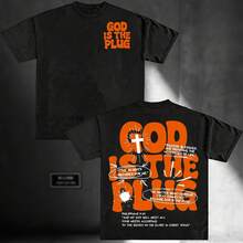 Men's Cotton T-Shirt With "God Is A Plug" Print - Casual Crew Neck, Short Sleeve, Loose Fit, Unisex Design, Suitable For Travel And Casual Wear, Cotton T-Shirt - 白色 - 查看 6