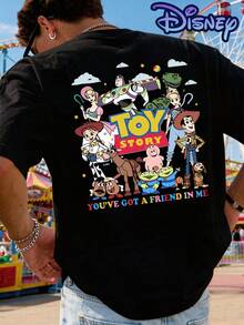 T-Shirt With Disney Toy Story Motifs, Short-Sleeved Men's T-Shirt Made Of Pure Cotton, Loose And Casual Style, Suitable For Everyday Wear, Street Style, Perfect For Summer, Unisex, Matching Look. - 黑色 - 查看 1