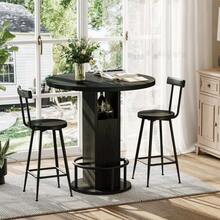 Conjunto de mesa e banquetas de bar com 3 peças: mesa redonda de 80 cm com duas banquetas, mesa de jantar de madeira com apoio para os pés em formato de anel de metal. Adequado para salas de jantar, cafés, bares, salas de estar, etc. Cor: Nogueira. - Preto - Ver 2