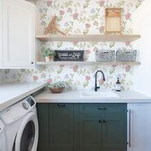 Pink Floral Self-Adhesive Peel And Stick Wallpaper, Removable Self-Adhesive Wallpaper For Modern Bedroom And Bathroom, Green Leaf Cabinet Sticker - 1PC - View 6