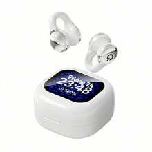 Auriculares de lujo ligero con textura de oído abierto no intraural: Estuche de carga con pantalla táctil grande (Muestra hora/Nivel de batería) + Ecualizador personalizable, Resistente a arañazos de moda, Control táctil preciso, Batería de larga duración, Versátil para atuendos diarios - Ver 9