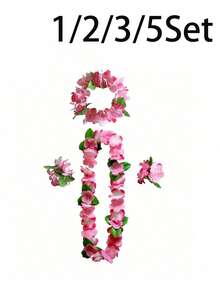 Bộ 1/2/3/5 vòng hoa Hawaii, vòng cổ Lei Hawaii, vòng hoa Hawaii, quà tặng tiệc chủ đề hoa nhiệt đới Hawaii, hoa dâm bụt nhiệt đới cho tiệc bể bơi mùa hè và tiệc chủ đề Hawaii, dùng trang trí DIY và hóa trang - phong cách A - Xem 1