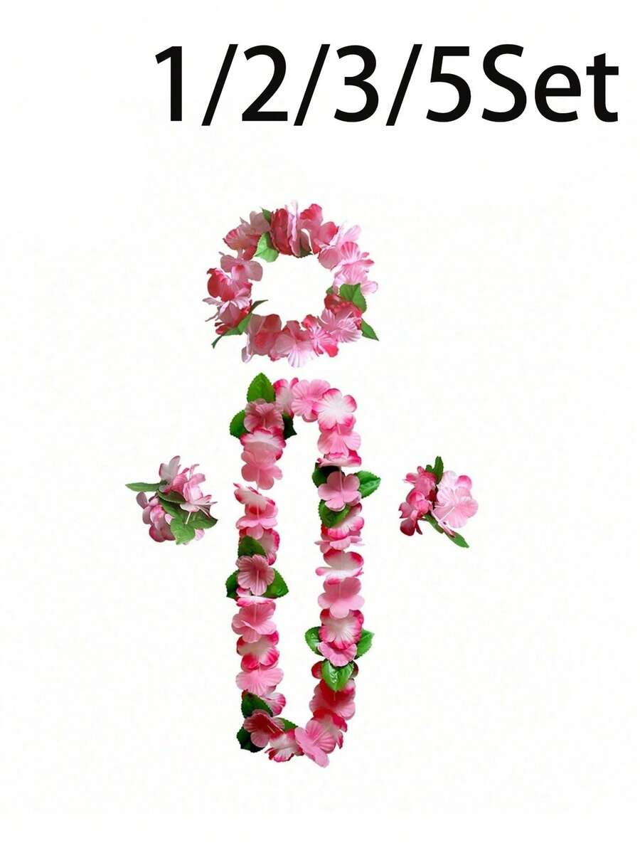 Bộ 1/2/3/5 vòng hoa Hawaii, vòng cổ Lei Hawaii, vòng hoa Hawaii, quà tặng tiệc chủ đề hoa nhiệt đới Hawaii, hoa dâm bụt nhiệt đới cho tiệc bể bơi mùa hè và tiệc chủ đề Hawaii, dùng trang trí DIY và hóa trang - phong cách A - Xem 1