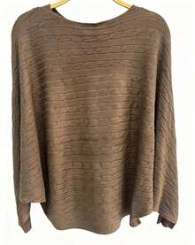 Women's Oversized Cable Knit Long Sleeve Scoop Neck Sweater, Cozy Fall Pullover Knit Top, Medium Stretch Fabric - 棕色 - 查看 4