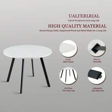 TOKPIEDI Modern White Marble Round Dining Table & 4 Linen Fabric Dining Chairs-4 Seater Set - Grey - View 4