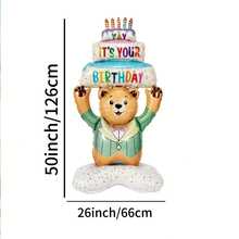1pc 50-Inch Large Base Cake Holding Bear Aluminum Foil Balloon, Standing Bear Holding Cake, Decorative Balloon, Exquisite Holiday Gift, Holiday Decoration, Used For Creating Holiday Event Scenes - Multicolor - View 4