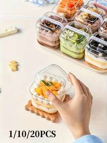 1/10/20 Peças Copos de Mousse Quadrados Transparentes, Caixas de Doces, Adequados para Sobremesas de Aniversário, Casamento, Festa de Feriado, Frutas, Pudim, Gelatina, Sorvete, Recipientes de Cozimento, Suprimentos para Festa, Buffet de Eventos, Recipientes Quadrados, Louça Moderna, Copos Leves, Recipientes para Bolo - Multicolorido - Visão 1