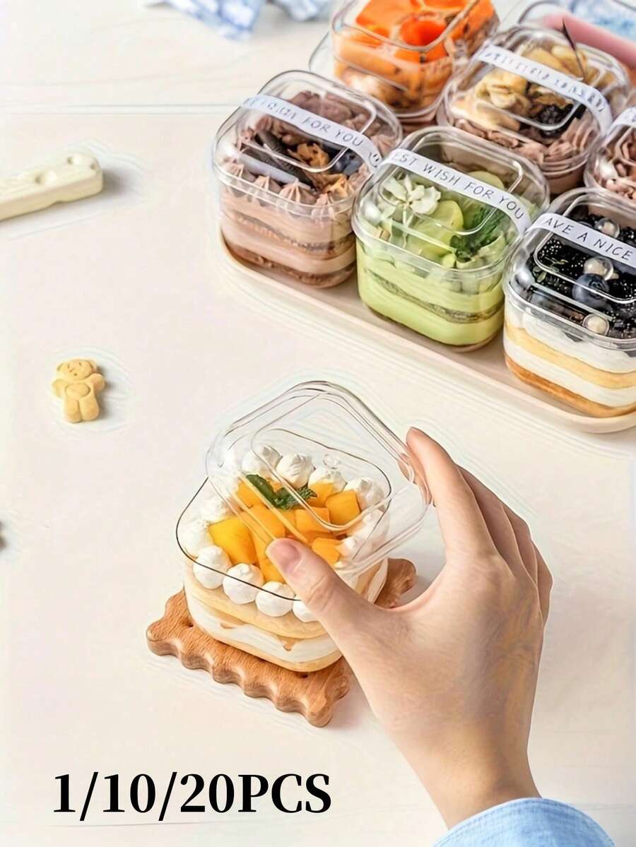 1/10/20 Peças Copos de Mousse Quadrados Transparentes, Caixas de Doces, Adequados para Sobremesas de Aniversário, Casamento, Festa de Feriado, Frutas, Pudim, Gelatina, Sorvete, Recipientes de Cozimento, Suprimentos para Festa, Buffet de Eventos, Recipientes Quadrados, Louça Moderna, Copos Leves, Recipientes para Bolo - Multicolorido - Visão 1