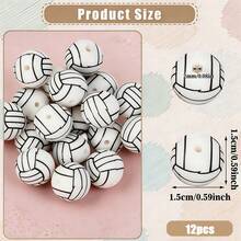 12/36件排球矽膠珠組 | 15mm DIY珠寶製作材料，適用於鑰匙圈、掛繩 | 中性手工禮品與教育專案 - 排球印花矽膠珠 - 查看 21