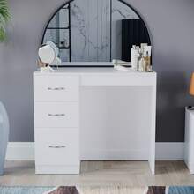 Home Discount Vida Designs Riano 3 Drawer Dressing Vanity Table Makeup Bedroom Furniture Storage Unit Desk Beauty Spacious Countertop Easy To Build - White - White - View 3
