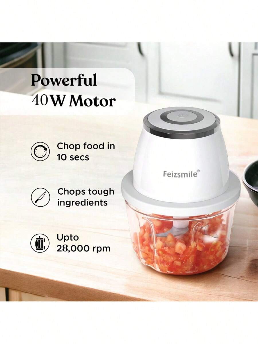 Feizsmile Powerful 304 Stainless Steel Portable Electric Food Chopper And Processor - 350ml Plastic Mini Wireless USB Handheld Garlic Slicer, Suitable For Vegetables And Meats