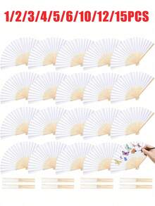 1/2/3/4/5/6/10/12/15pcs White Paper Fan White Bamboo Folding Fan Handheld Fan Paper Folding Fan Engagement Graduation Wedding Party Decoration Bedroom Home Table Decor Best Gift Birthday - Multicolor - View 1