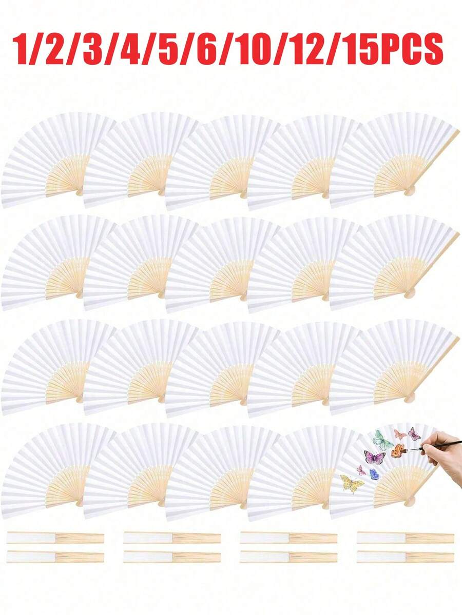 1/2/3/4/5/6/10/12/15pcs White Paper Fan White Bamboo Folding Fan Handheld Fan Paper Folding Fan Engagement Graduation Wedding Party Decoration Bedroom Home Table Decor Best Gift Birthday - Multicolor - View 1