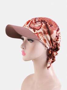 1 pieza Gorra de béisbol elástica con lazo para mujer, primavera/verano, con visera, pañuelo protector solar, adecuada para uso diario - Palma roja étnica - Ver 4