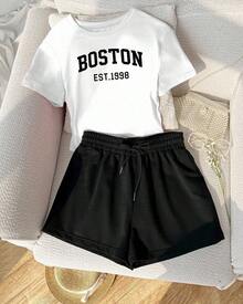 BOSTON CASUAL SHORTS AND T-SHIRT SET FOR ALL OCCASIONS - 白色 - 查看 1