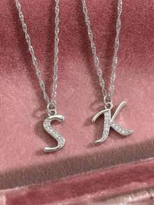 1 dây chuyền mặt chữ cái A-Z đính đá Cubic Zirconia bạc phong cách Y2K tối giản cho nữ và bé gái, dây xích xương quai xanh thanh mảnh lấp lánh, trang sức đeo hàng ngày làm quà tặng - Bạc - Xem 1