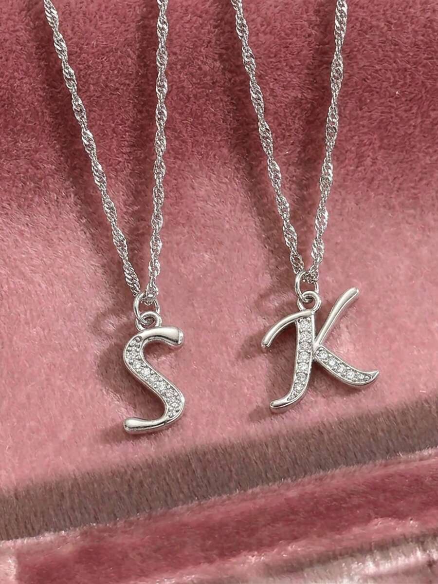1 dây chuyền mặt chữ cái A-Z đính đá Cubic Zirconia bạc phong cách Y2K tối giản cho nữ và bé gái, dây xích xương quai xanh thanh mảnh lấp lánh, trang sức đeo hàng ngày làm quà tặng - Bạc - Xem 1