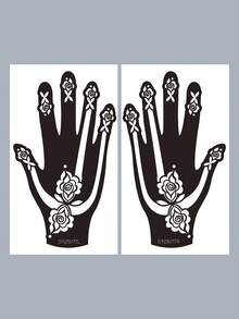 2pcs Palm Center Lotus, Leaf And Crescent Moon Pattern Tattoo Stencils - Exquisite Hollow Elegant Texture, Reusable, Suitable For DIY Personalized Temporary Tattoos, Parties And Daily Decoration, Easily Create Fresh Tattoo Effects - Black - View 10