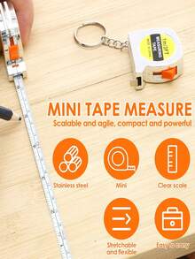 Cinta métrica portátil de acero con llavero, mini regla para proyectos DIY, oficina, carpintería, cinta métrica de 1m, pequeña regla colgante, llavero para coche - Multicolor - Ver 7