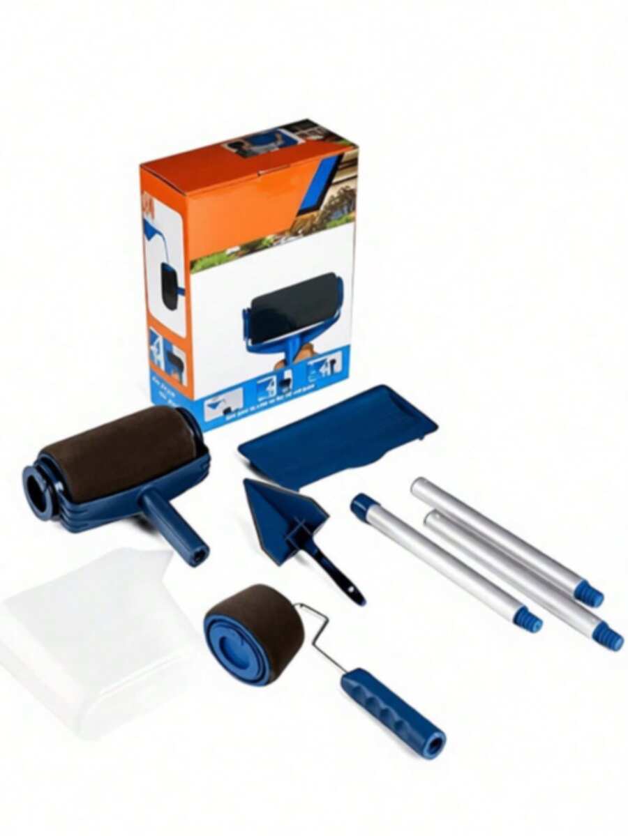 Professional Paint Roller Set, Wall Painting Handle Tools, Includes Paint Smoothing Roller, Wall Printing Brush, 3 Extension Poles, Printing Brush Tray, Fuzzy Edge Handle, Suitable For Walls And Ceilings (Random Style, Color Difference, Random Packaging)