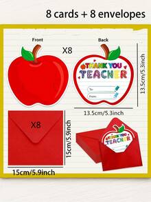 16pcs/Set Teacher Thank You Gift Card Holder, Apple Shaped Gift Card With Envelope, Back To School, Graduation, Year-End Retirement Gift, Unisex - Apple-shaped Greeting Cards - View 5