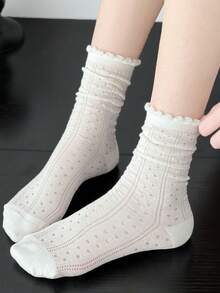 1/5 Đôi tất ren móc trắng, tất cổ ngắn mỏng cho mùa hè, phù hợp với giày Mary Jane; tất ren mỏng thoáng khí; tất cổ ngắn kiểu ba lê khoét rỗng màu trắng; tất lưới mỏng đa năng dài đến giữa bắp chân, tất ren hình trái tim cho nữ - Nhiều màu - Xem 2