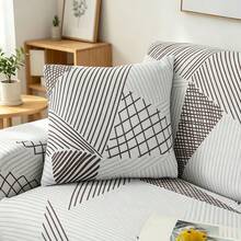 1pc Geometric Pattern Elastic Full Coverage Sofa Cover With 1pc Pillowcase, Modern Style Polyester Fabric, Machine Washable, All Seasons - Black and White - View 8