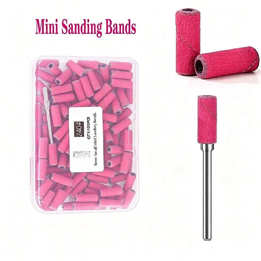 DeDryDS 100pcs 240# Sanding Bands 3.1mm Core For Electric Nail File, Suitable For Acrylic Gel Removal, Shaping, Pedicure, Foot Relaxation, Professional Nail Art Tool