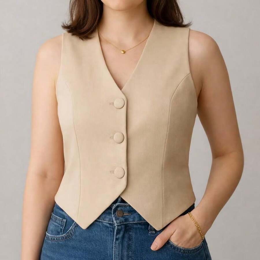 Women's Tailored Vest - Beis - View 1