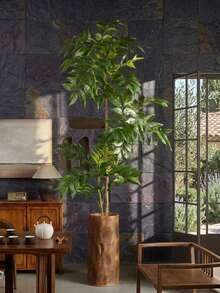 140cm Artificial Tropical Banyan Tree, Artificial Large Leaf Nandina Branch, Plastic Palm Tree, Plastic Lacquer Tree Plant; Tall Green Banyan Tree Plant, Suitable For Home Garden Office Decoration, Without Flower Pot, Random Delivery - Green - View 5
