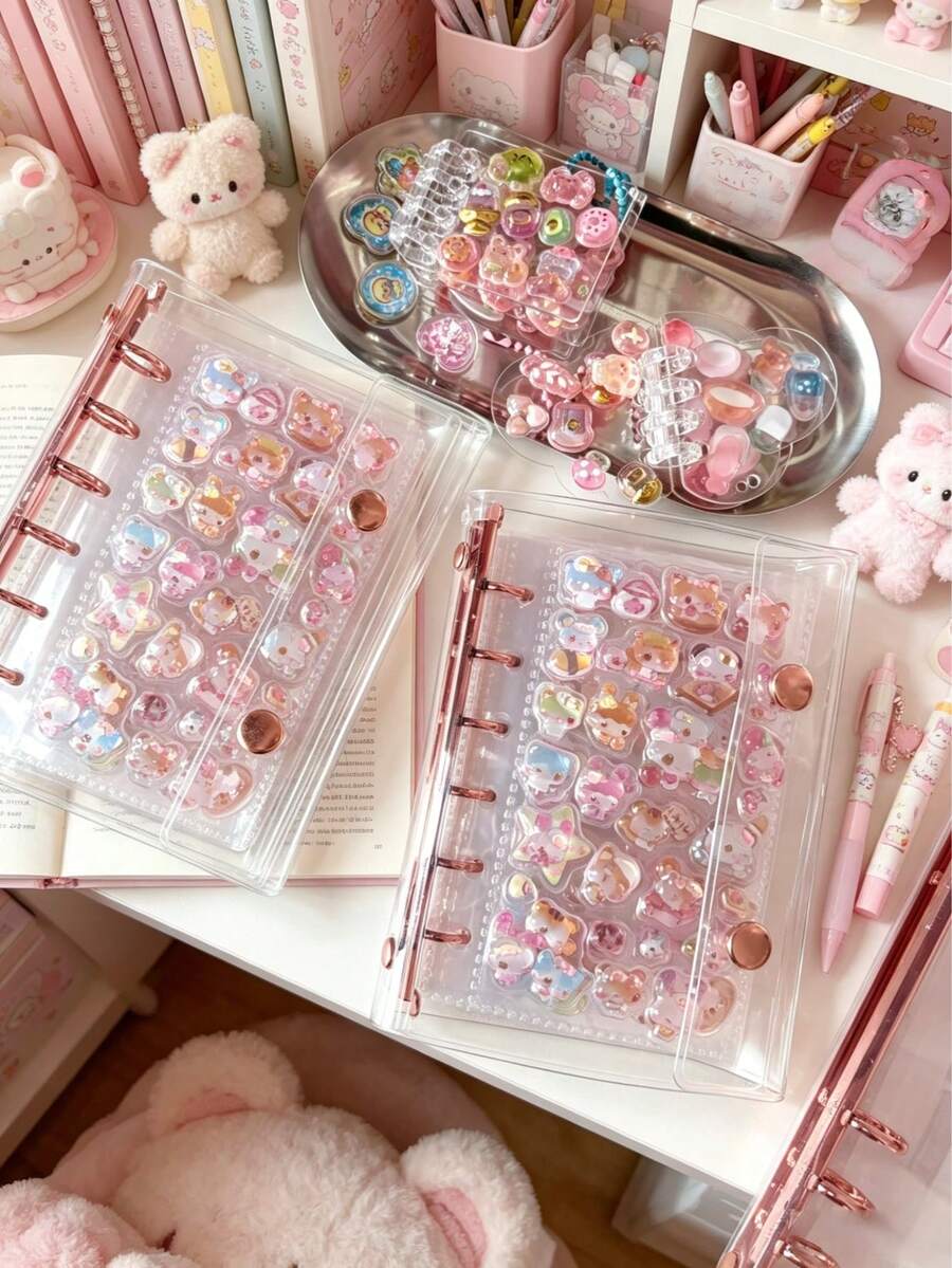 One A5/A6/A7 Rose Gold Metal Transparent Leaf Binder, A5 Binder, Refill Pages, Sticker Album, Transparent Sticker Book, Sticker Book, Photo Storage Bag, Photo Album, Budget Planner, Diary, Notebook, Office Supplies, Household Management - Color - View 1