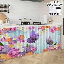 1pc, Home Decor, Butterfly Pattern Printed Table Skirt, Kitchen Small Curtain, Kitchen Cabinet Cover, With Curtain Holes, Easy To Hang, Rectangular, Machine Woven, Machine Washable, Kitchen Decoration And Accessories, Perfect For Kitchen Cabinets And Home Decor - Multicolor - View 4