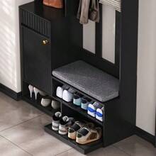 Wardrobe Set, Complete Hallway Wardrobe Set With Bench, 4 Hooks, Doors & Drawers, Compact Dimensions 100*180*35 Cm (W*H*D) - Black - View 8