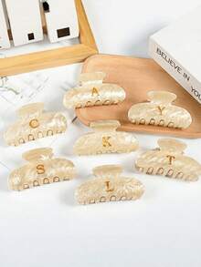 1PC Elegant Gold Powder English Letter Hair Clip Shark Claw Hair Accessory - Multicolor - View 1