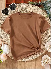 Women Floral Print Crew Neck Loose Casual T-Shirt, Short Sleeve Cheap Clothes Camiseta 100 Percent Cotton Clothing Women - 摩卡棕 - 查看 2
