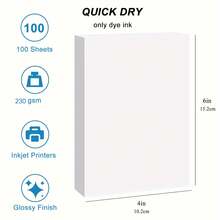 100張 4R相片紙 4"X6" 高級亮面相片紙 230 Gsm 印表機小冊子紙 亮面 - 100 Sheets - 查看 3