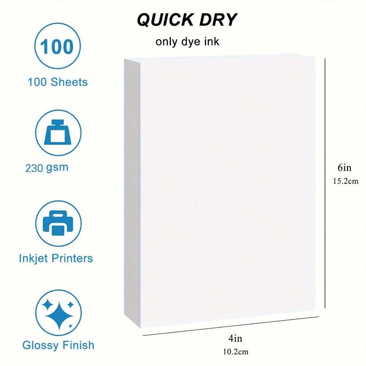 100 Sheets 4R Photo Paper, 4" X6" Premium Glossy Photo Paper Picture Paper 230 Gsm Printer Brochure Paper Glossy - 100 Sheets - View 2
