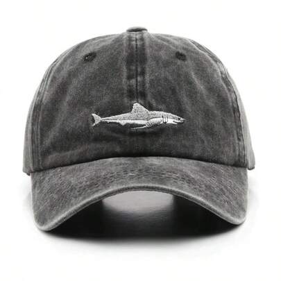 Shark Embroidery Baseball Cap Solid Color Curved Brim Casual European And American Style Wide Brim Men's Women's Baseball Cap