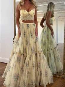 Lightweight Printed Chiffon Set With Elegant Laces, Very Popular Style - 杏色 - 查看 2