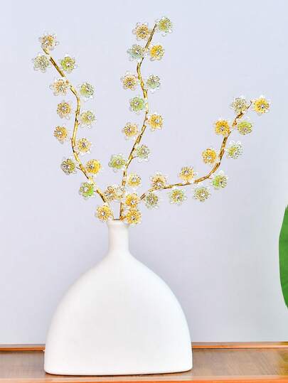 1Pc Fashion Acrylic Flower Branch Artificial Flower Shiny Rhinestone Artificial Flower Creative Hand Bouquet Holiday Gift Bouquet Suitable For Wedding Celebration Holiday Event Decoration Home Tabletop Decor Ornament