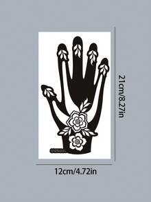 2pcs Palm Tattoo Stencil Set, Hollow Palm Tattoo Stencils, Symmetrical Floral Geometric DIY Painting Templates, Universal For Left And Right Hand Back And Finger Decoration - Black - View 11