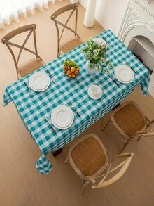 1 pieza Mantel rectangular a cuadros, Mantel lavable con estampado digital de cuadros búfalo, Adecuado para picnic al aire libre, sala de estar, cocina y cena de vacaciones, Mantel rectangular beige y blanco - Azul profundo - Ver 7