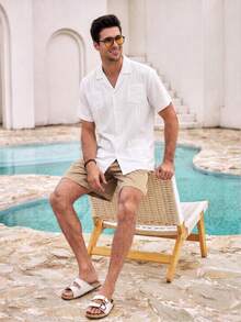 Mercer Haus Men's Retro Vintage Coin Style Solid Color Short Sleeve Shirt With Dual Pockets, Casual & Versatile Holiday Summer Beach - White - View 10