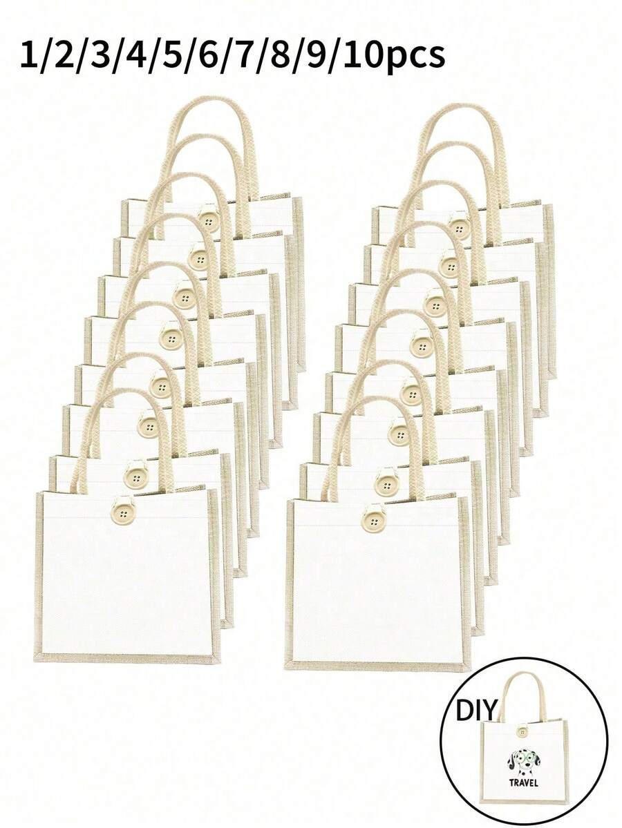 1/2/3/4/5/6/7/8/9/10pcs Linen Tote Bags - Blank, Reusable And Customizable DIY Design. Perfect For Weddings, Corporate Events, Back To School And Teacher Gifts - Multicolor - View 1