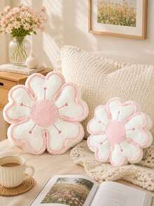 Flower Shaped Decorative Throw Pillow, Suitable For Bed And Sofa, Cute Flower Plush Throw Pillow, Home Decor Floor Pillow Cushion, Housewarming Gift - White Powder Core - View 2