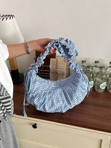 Nuova borsa a tracolla da donna stile casual alla moda, grande capacità, motivo a quadri fresco, plissettata, con tracolla regolabile, stile nuvola, stile coreano femminile, versatile, morbida e floscia, da portare a spalla o sottobraccio, adatta per studenti universitari, borsa per le lezioni, pendolarismo quotidiano, shopping, vacanze, a tracolla - Multicolore - Visualizzare 12