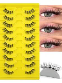 MAGEFY 10 Pairs/20 Pairs Semi-Permanent Natural Thick False Eyelashes, Curled And Lengthened, Suitable For Parties, Cartoon Styles, Travel Essential, Extended Eyelash Corners, False Eyelash Strips, Eyelashes - Black - View 6