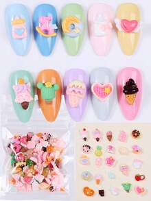 50pcs/1bag 3D Resin Fruit Dessert Cake Nail Art Decoration, DIY Nail Art Decoration, Nail Art Products, Home Salon Decoration Crafts, Nail Art Accessories Nail Art Gems Nail Charms - Multicolor - View 10